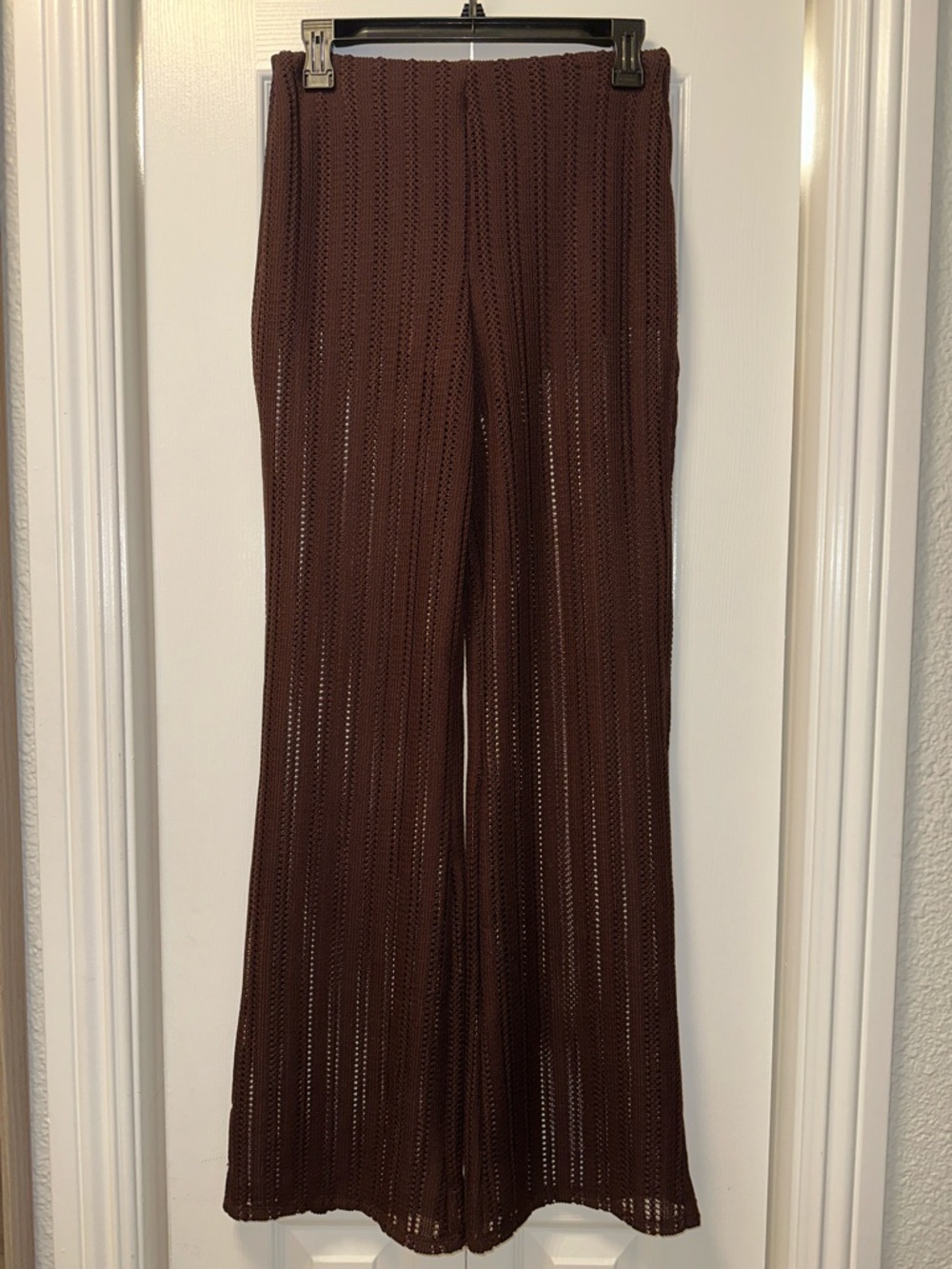 Brown Crochet Knit Wide-Leg Pants